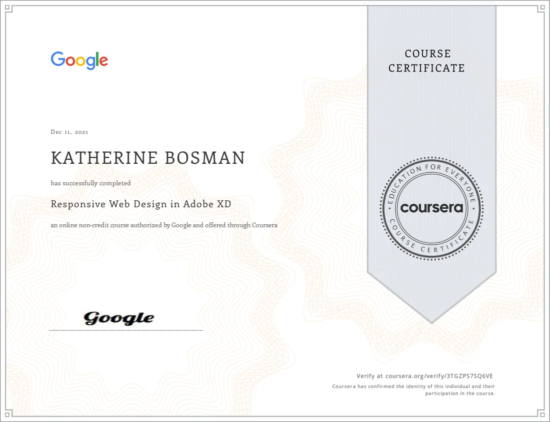 Reponsive Web Design in Adobe XD Certification